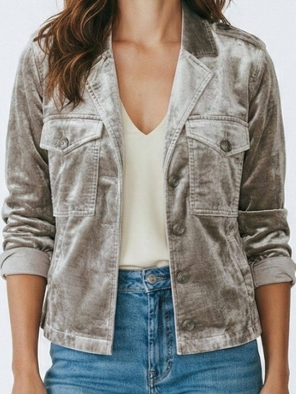 CAbi Sunday Topper Jacket In Brown Grey Velvet S